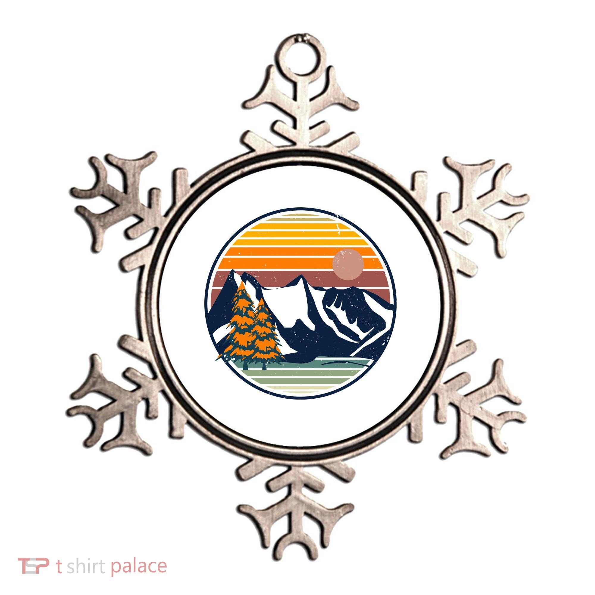 Retro Mountain Sunset Nature Ornament
