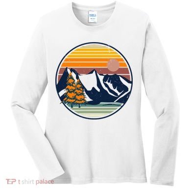 Retro Mountain Sunset Nature Women's Long Sleeve Shirt