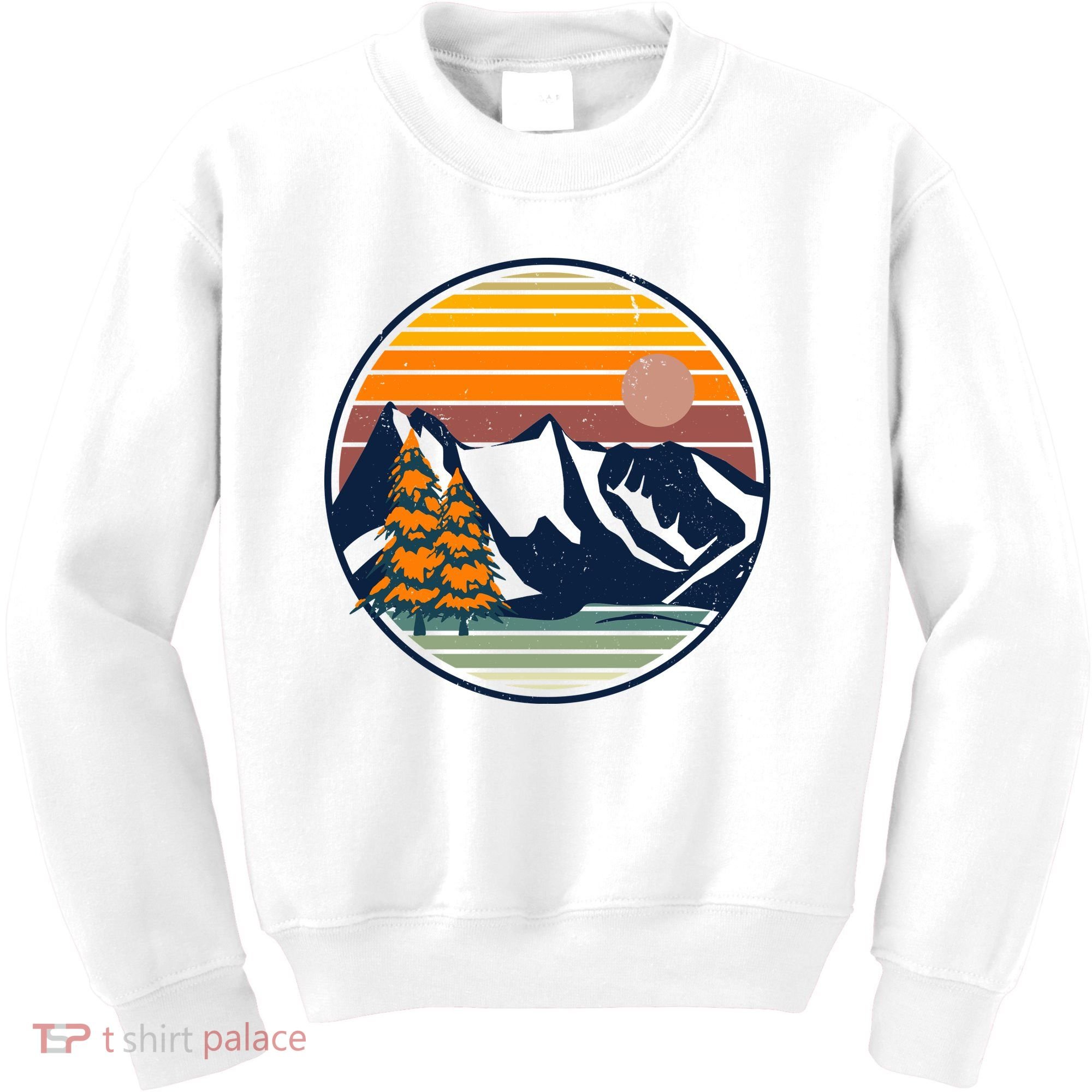 Retro Mountain Sunset Nature Kids Sweatshirt