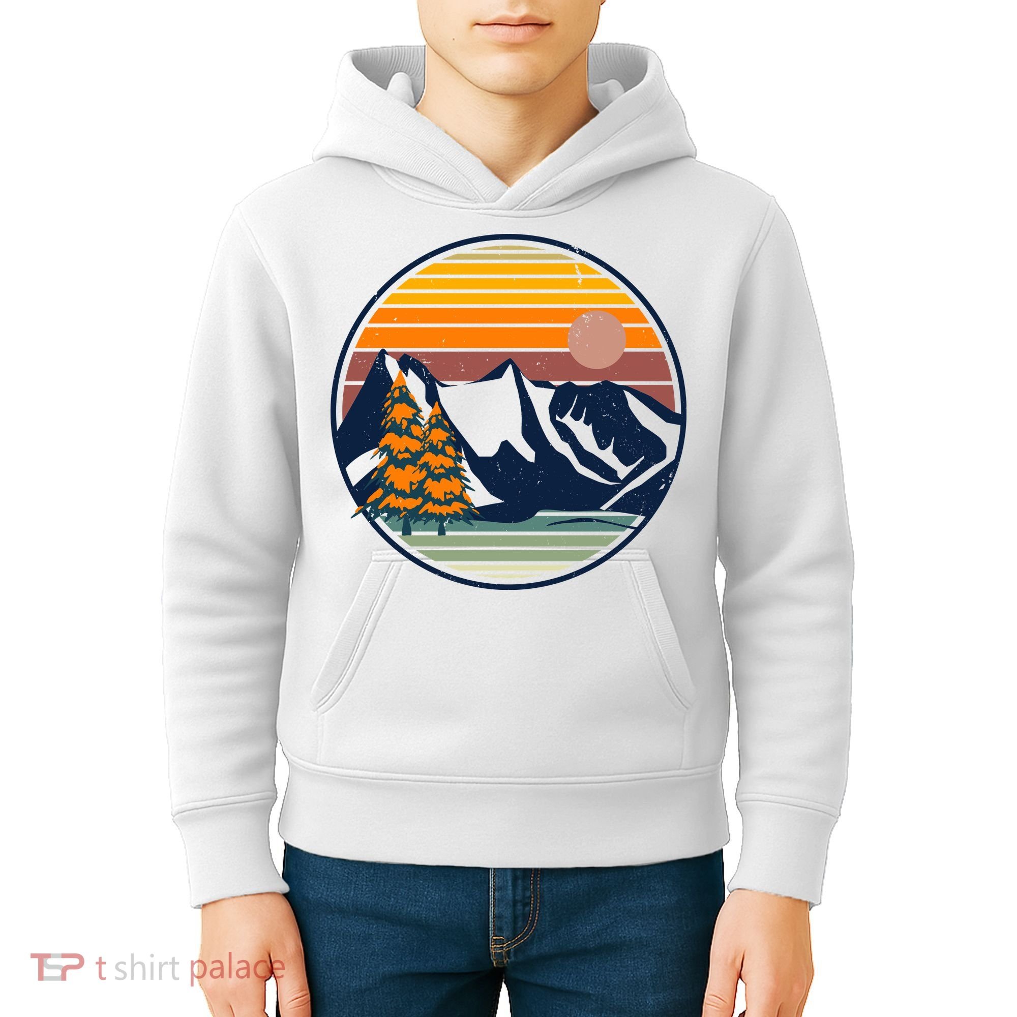 Retro Mountain Sunset Nature Kids Hoodie