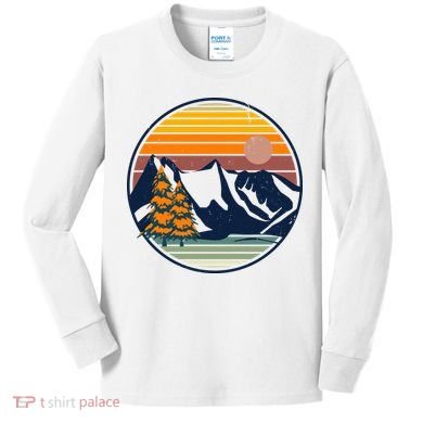 Retro Mountain Sunset Nature Kids Long Sleeve Shirt