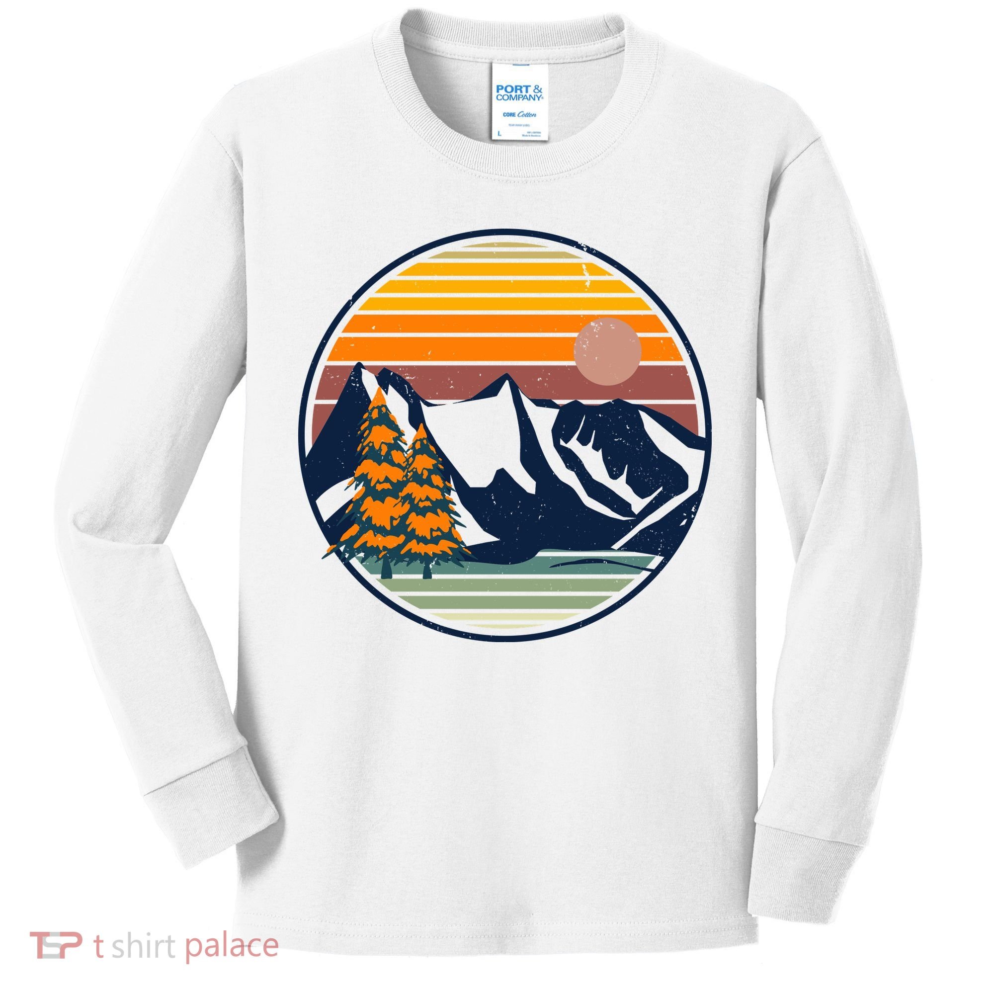 Retro Mountain Sunset Nature Kids Long Sleeve Shirt