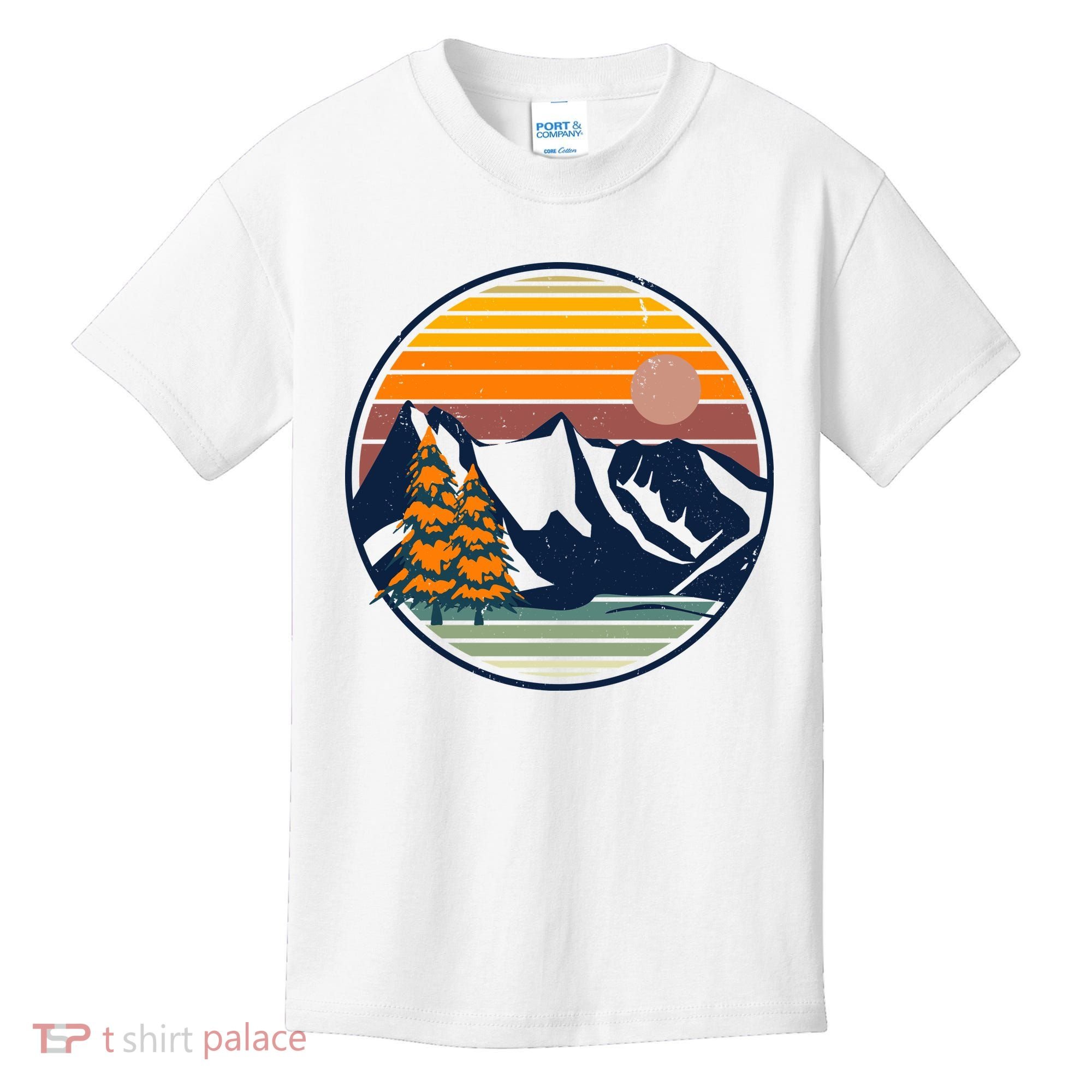 Retro Mountain Sunset Nature Kids T-Shirt