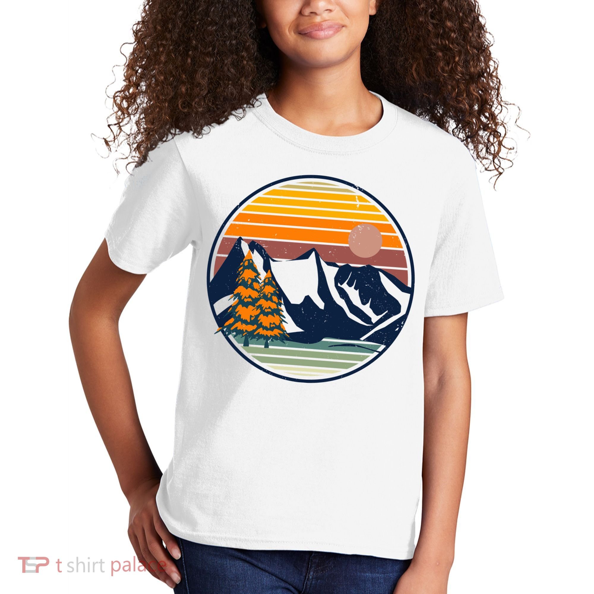 Retro Mountain Sunset Nature Kids T-Shirt