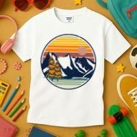 Retro Mountain Sunset Nature Kids T-Shirt thumb 3