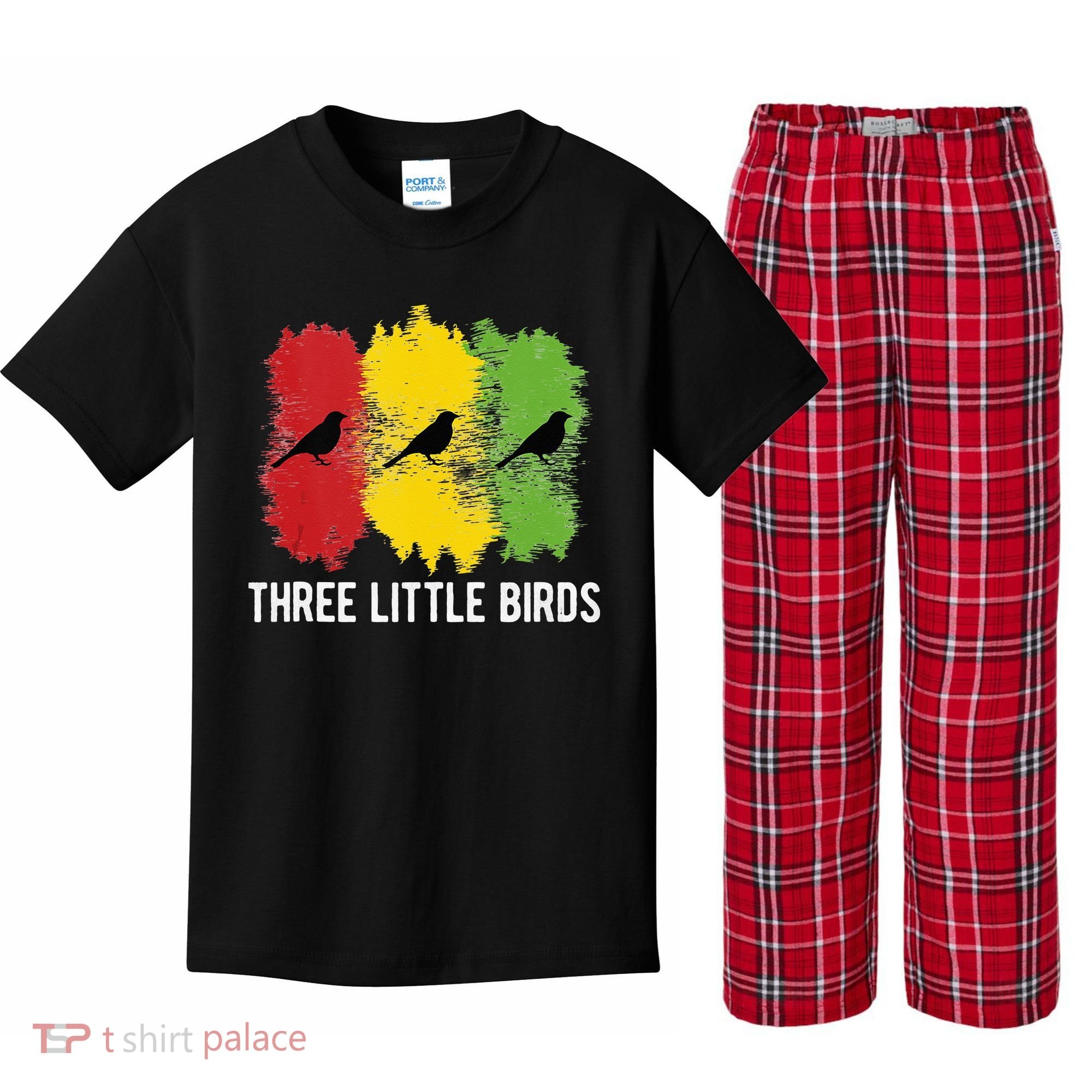 Reggae Music Three Little Birds Quote Slogan Fun Gift Kids Plaid Pajama Set