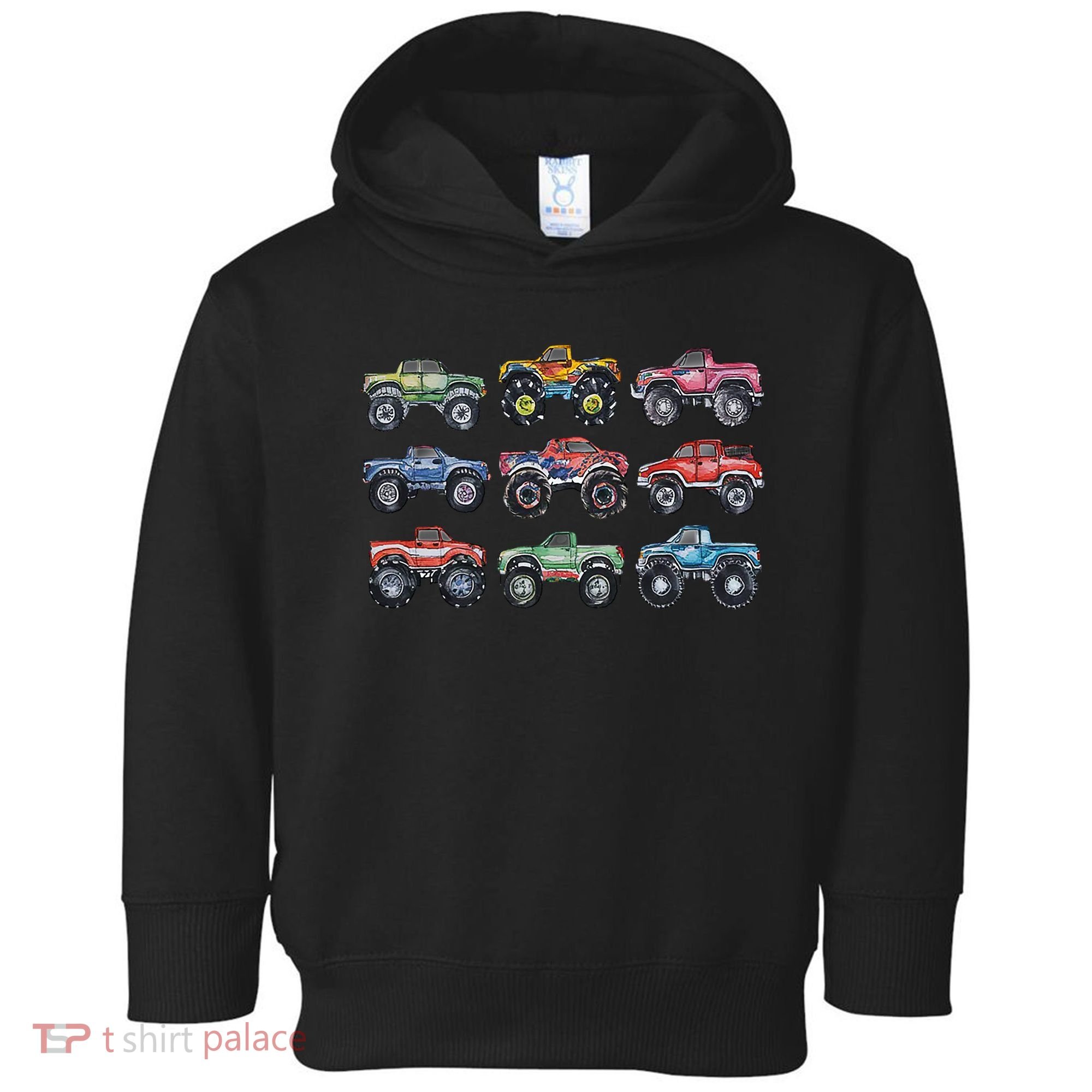 Retro Monster Trucks In A Row Toddler Hoodie