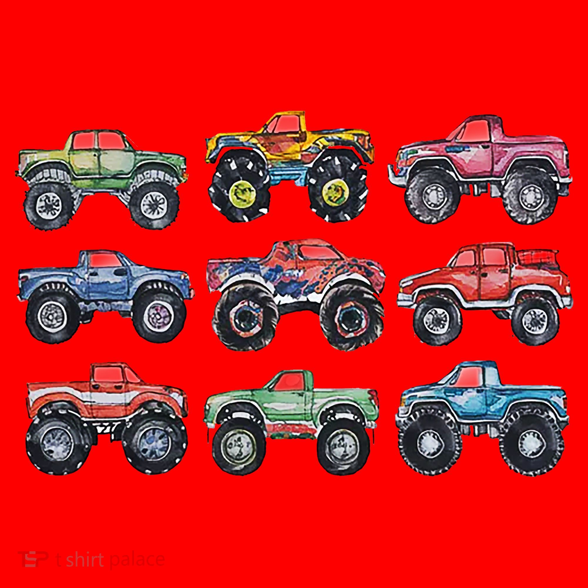 Retro Monster Trucks In A Row Santa Hat