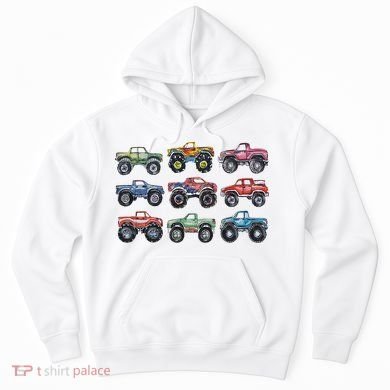 Retro Monster Trucks In A Row Hoodie