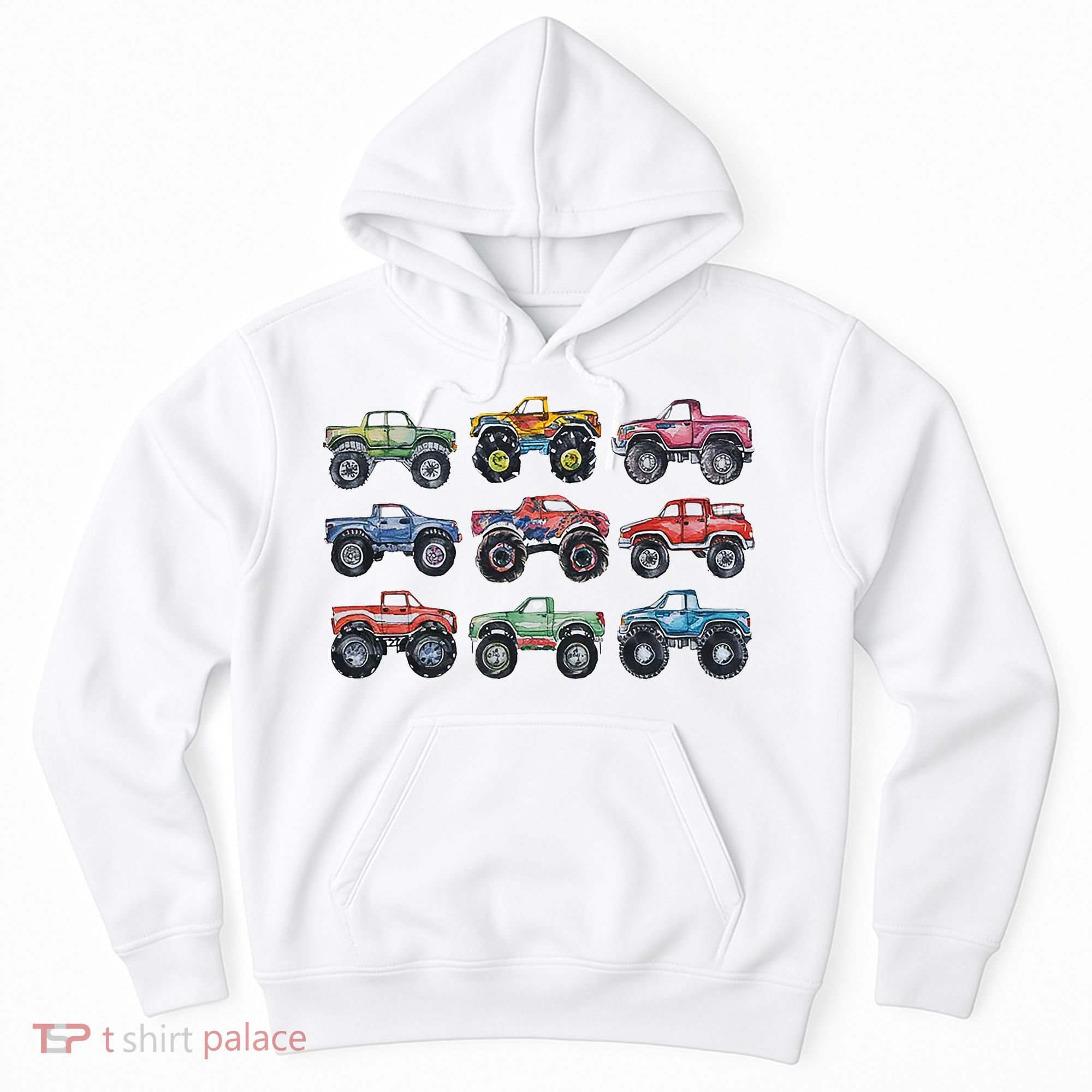 Retro Monster Trucks In A Row Hoodie