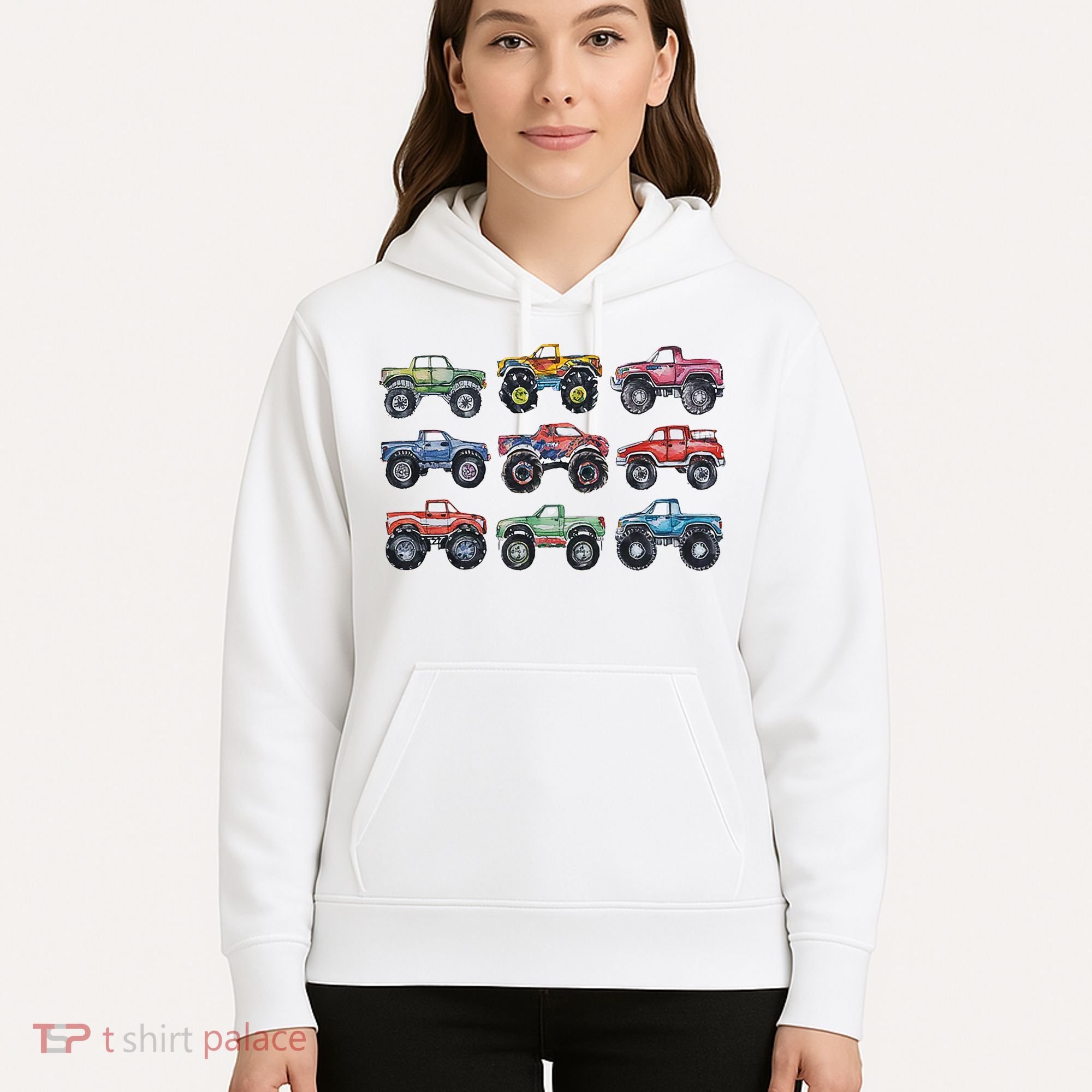 Retro Monster Trucks In A Row Hoodie
