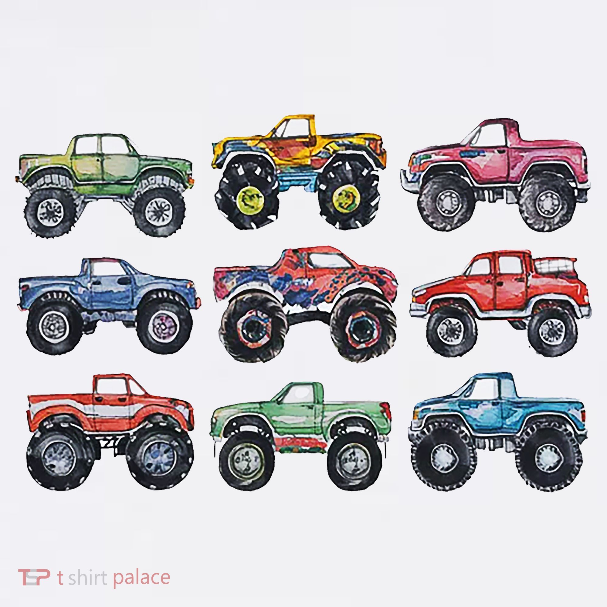 Retro Monster Trucks In A Row Long Sleeve Shirt