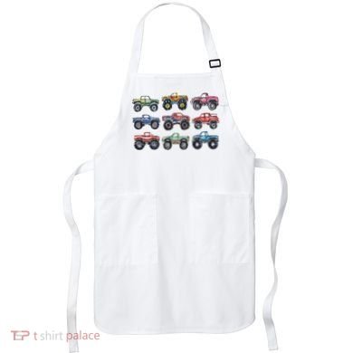 Retro Monster Trucks In A Row Apron