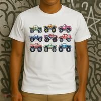 Retro Monster Trucks In A Row T-Shirt thumb 3