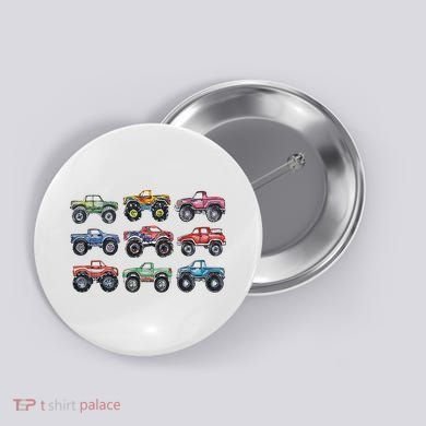 Retro Monster Trucks In A Row Button