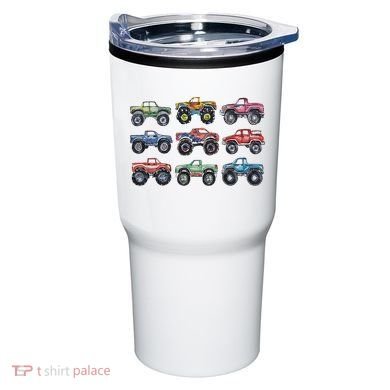 Retro Monster Trucks In A Row Tumbler