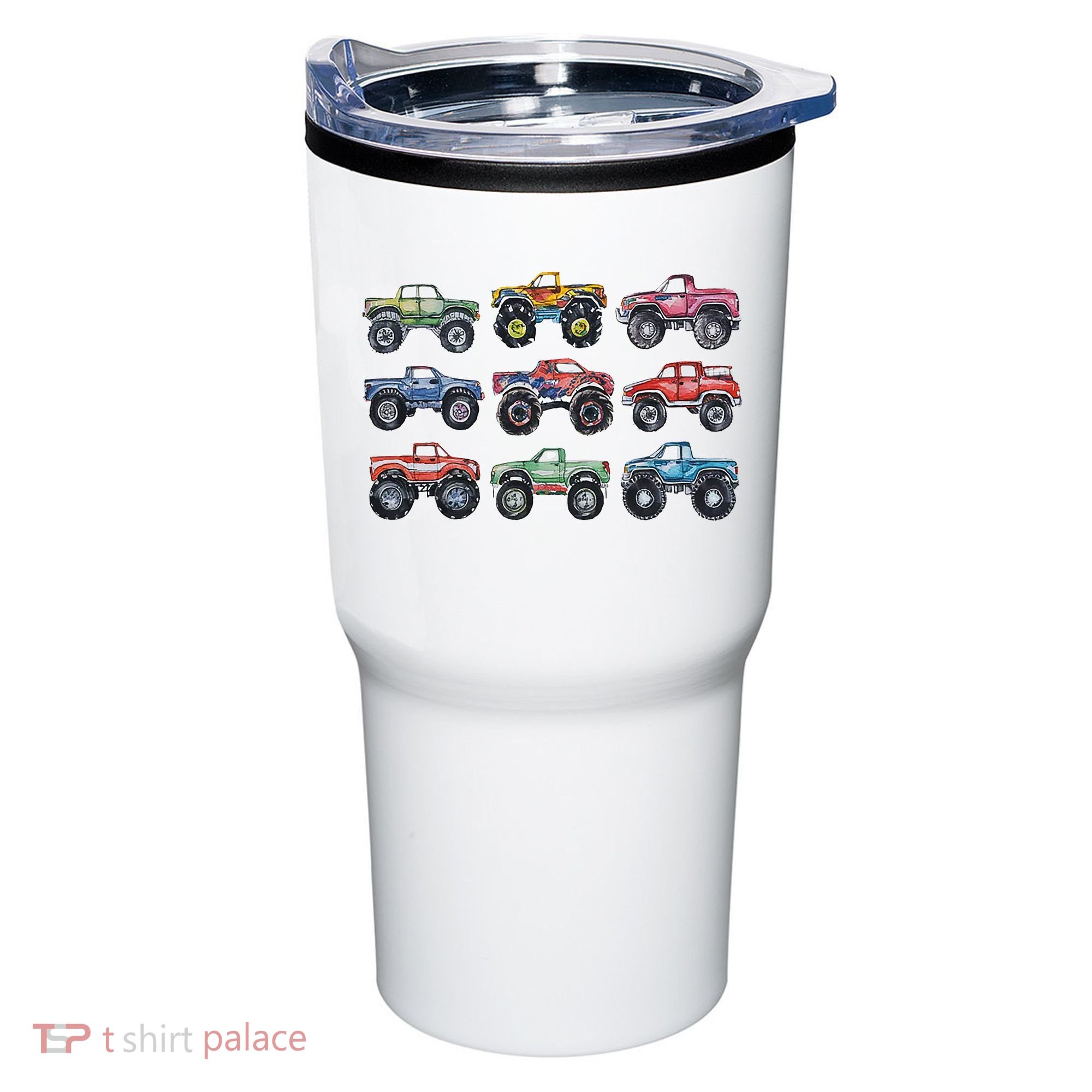 Retro Monster Trucks In A Row Tumbler