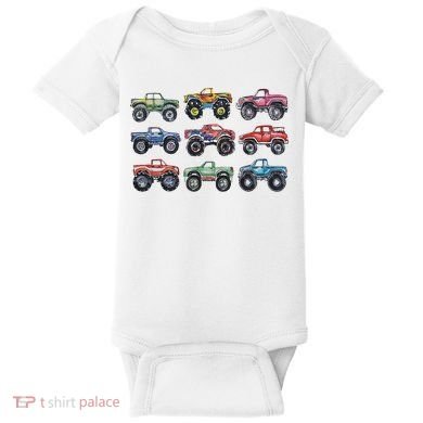 Retro Monster Trucks In A Row Baby Bodysuit