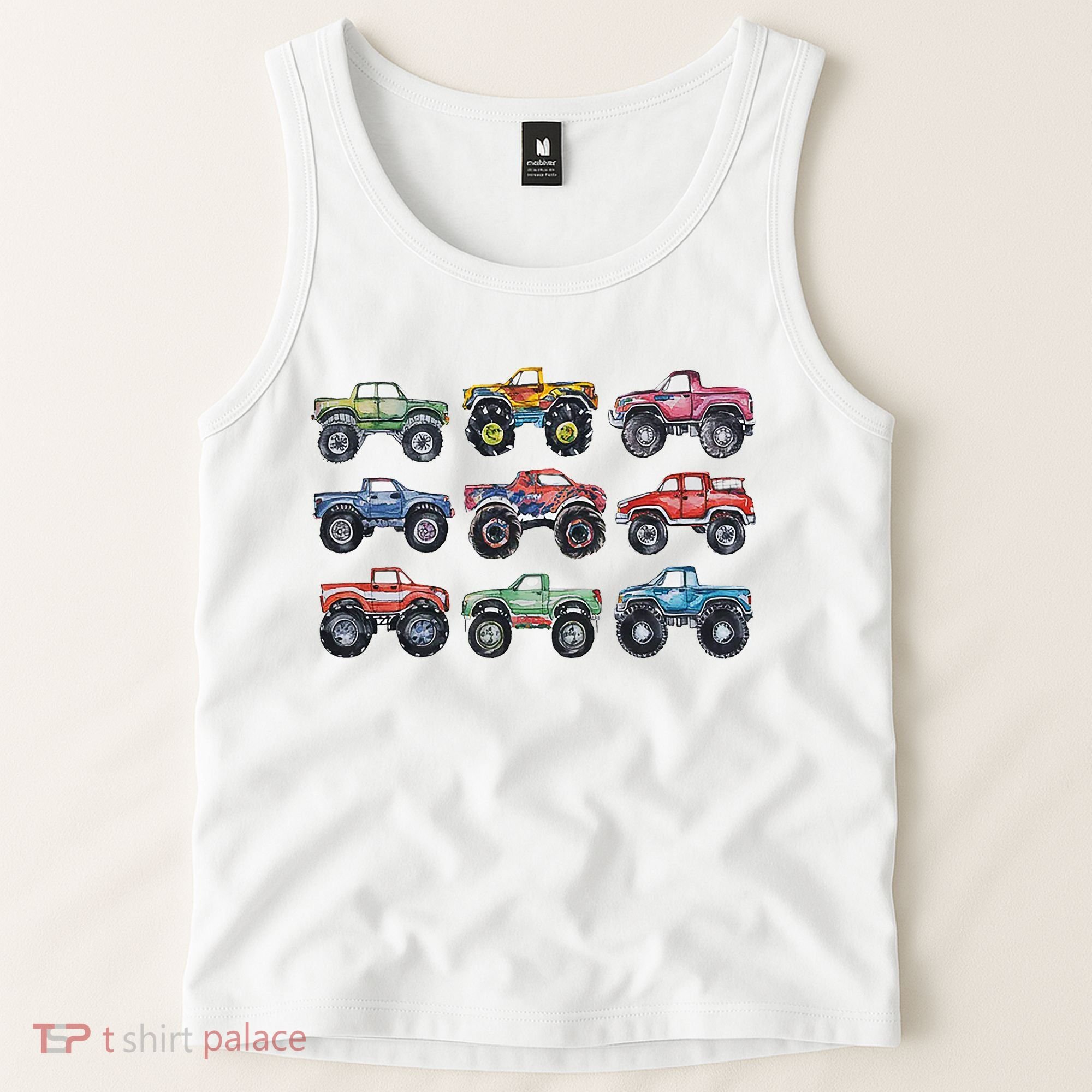 Retro Monster Trucks In A Row Tank Top