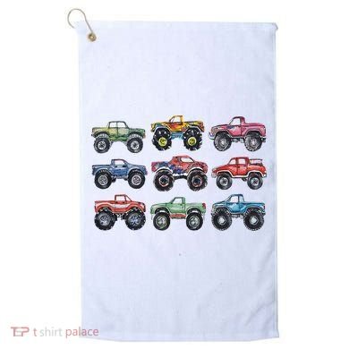 Retro Monster Trucks In A Row Golf Towel