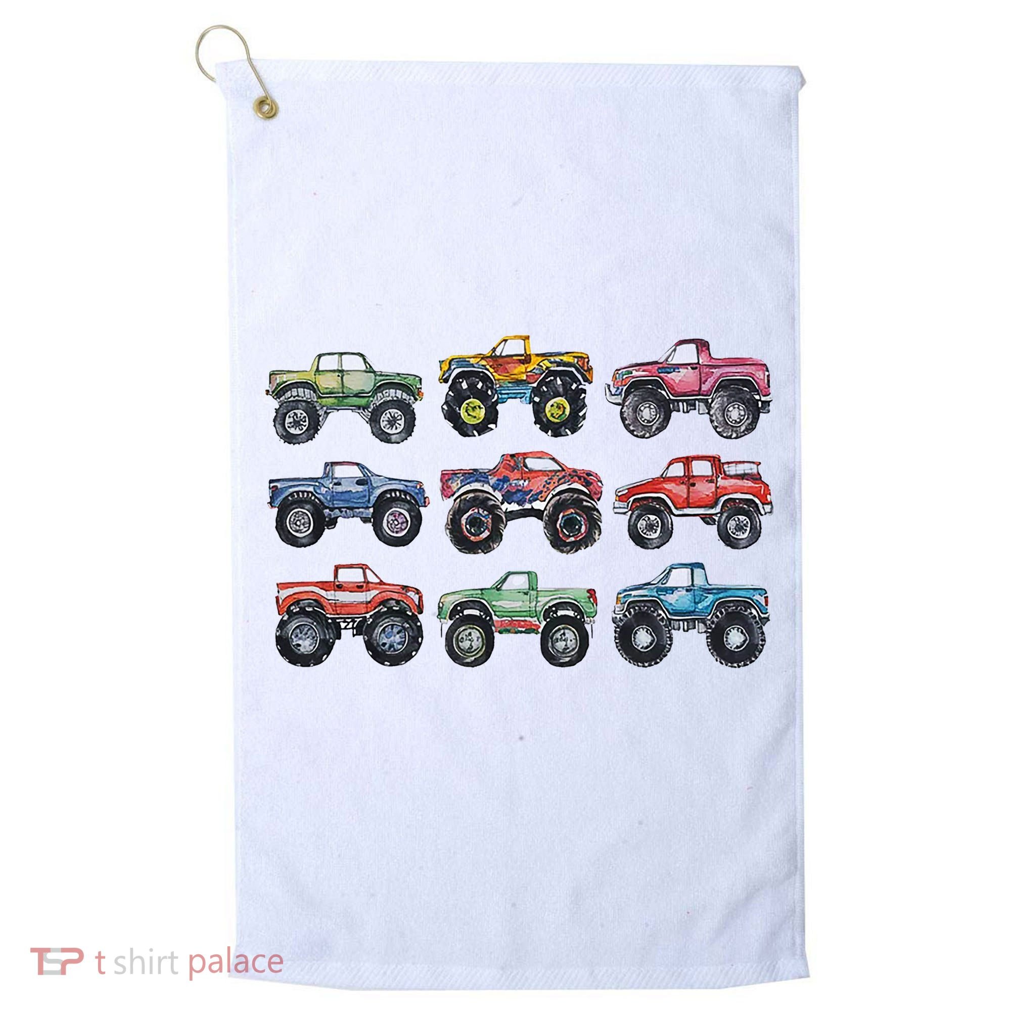 Retro Monster Trucks In A Row Golf Towel