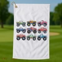 Retro Monster Trucks In A Row Golf Towel thumb 1