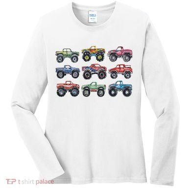 Retro Monster Trucks In A Row Women's Long Sleeve Shirt