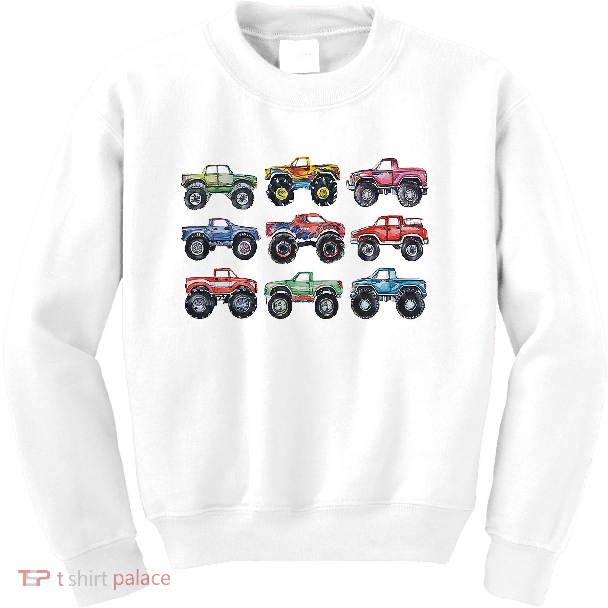 Retro Monster Trucks In A Row Kids Sweatshirt