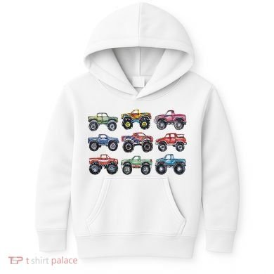 Retro Monster Trucks In A Row Kids Hoodie
