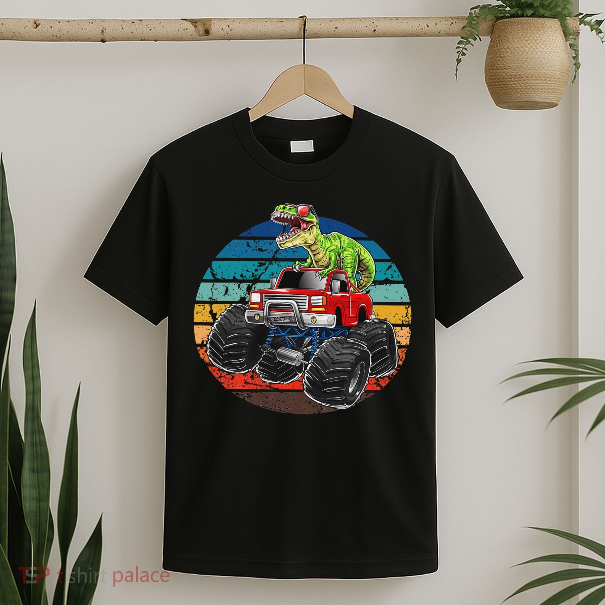Retro Monster Truck Dinosaur Vintage Sunset Gift For T-Shirt