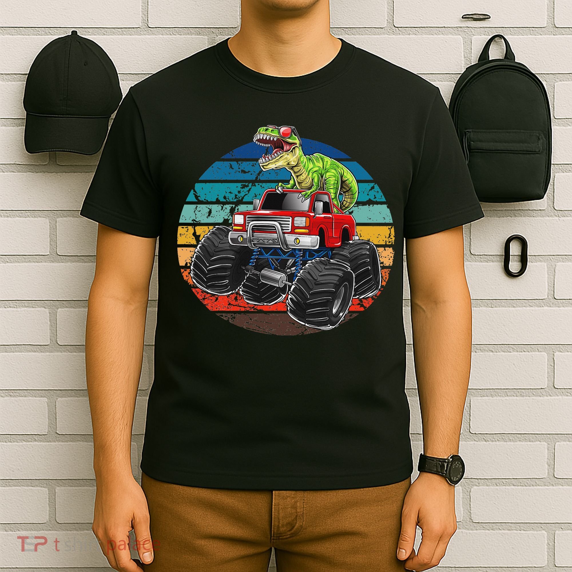 Retro Monster Truck Dinosaur Vintage Sunset Gift For T-Shirt