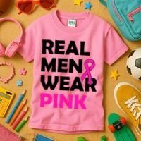 Real M.e.n Wear Pink Breast Cancer Awareness Kids T-Shirt thumb 3