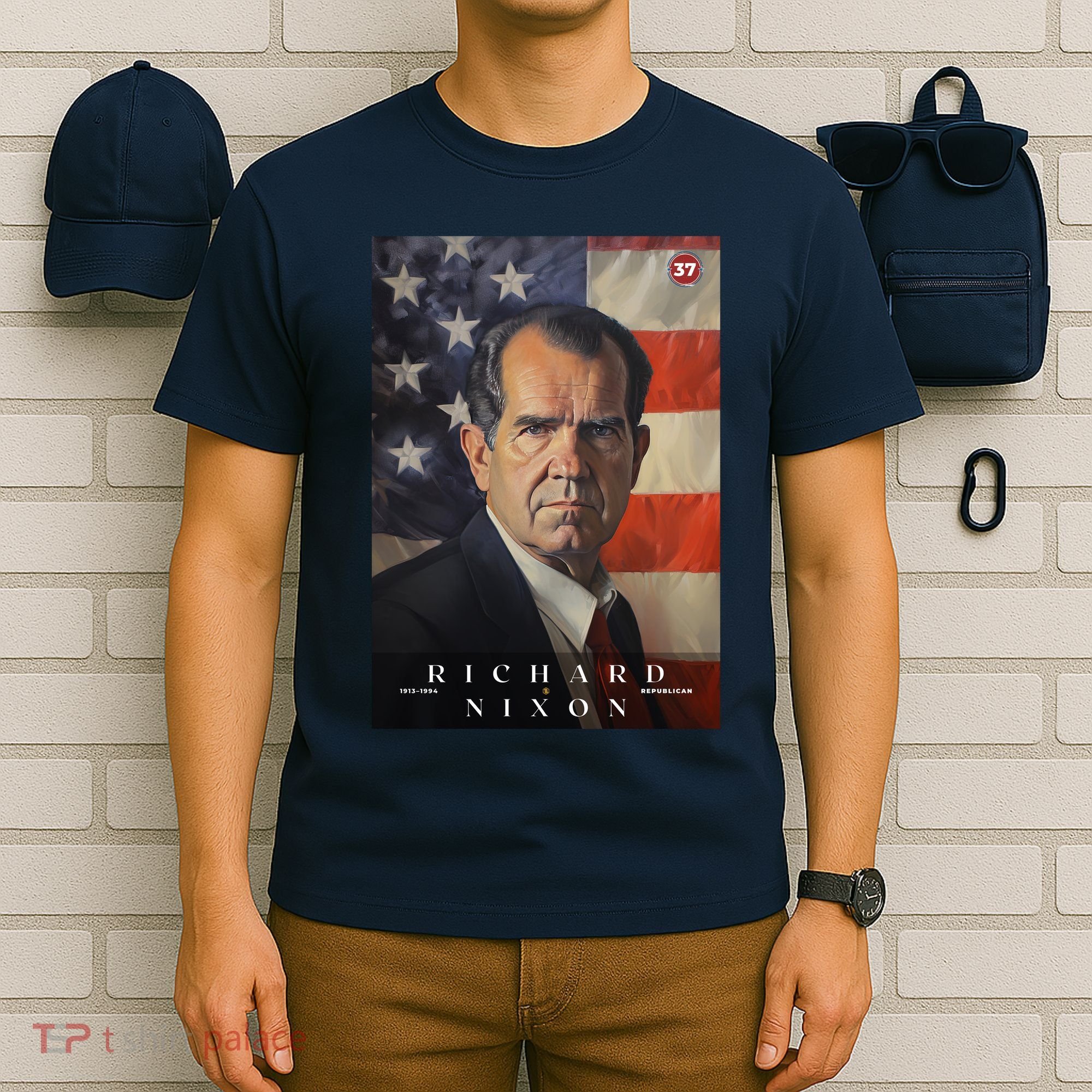 Richard Nixon 37th President Of The United States Portrait T-Shirt