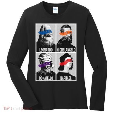 Renaissance Ninja Artists Poster Style Pop Women's Long Sleeve Shirt