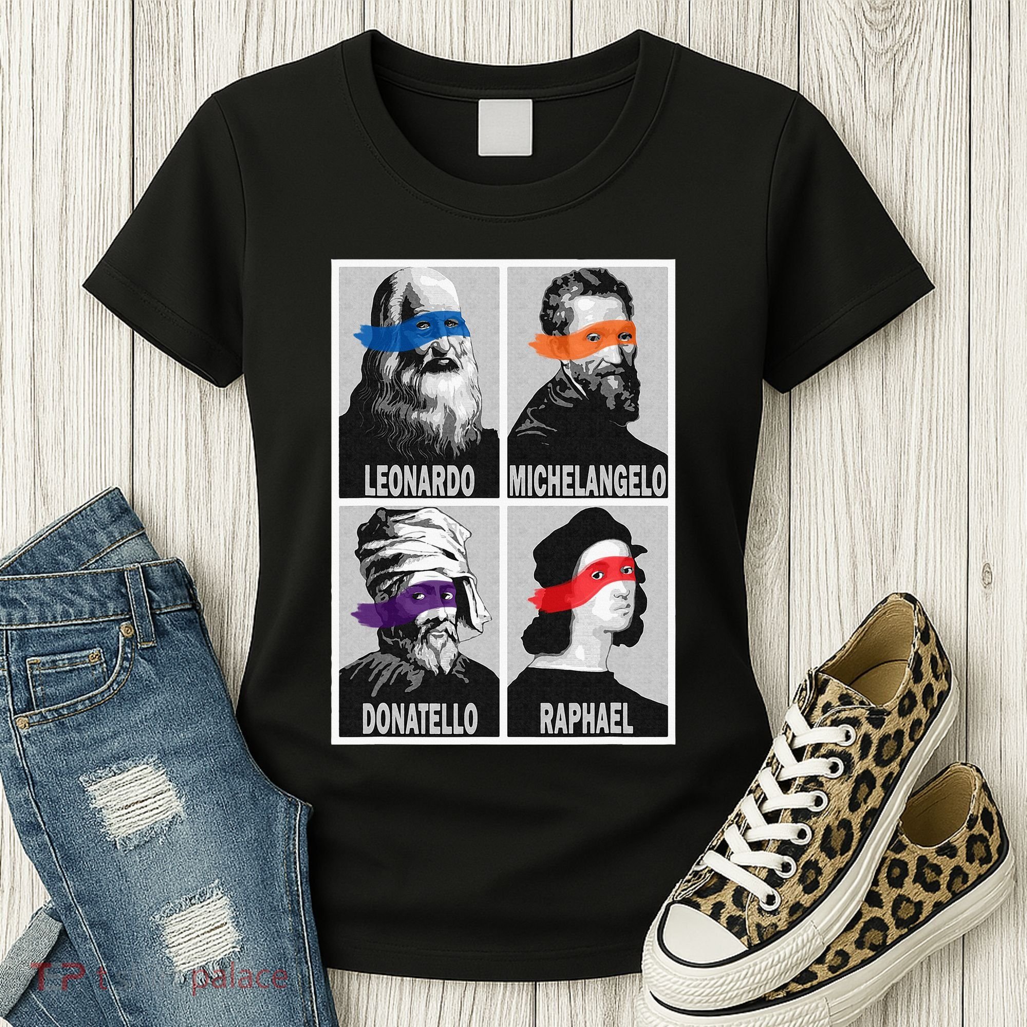 Renaissance Ninja Artists Poster Style Pop Women's T-Shirt