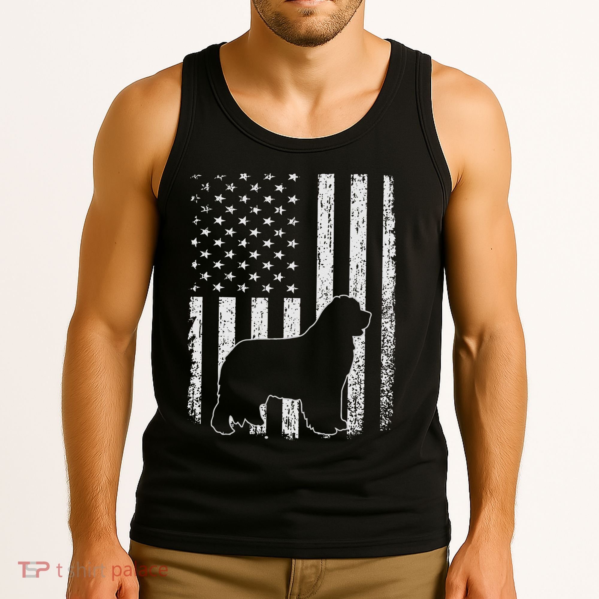 Retro Newfoundland American Flag Dog Dad Dog Mom Tank Top