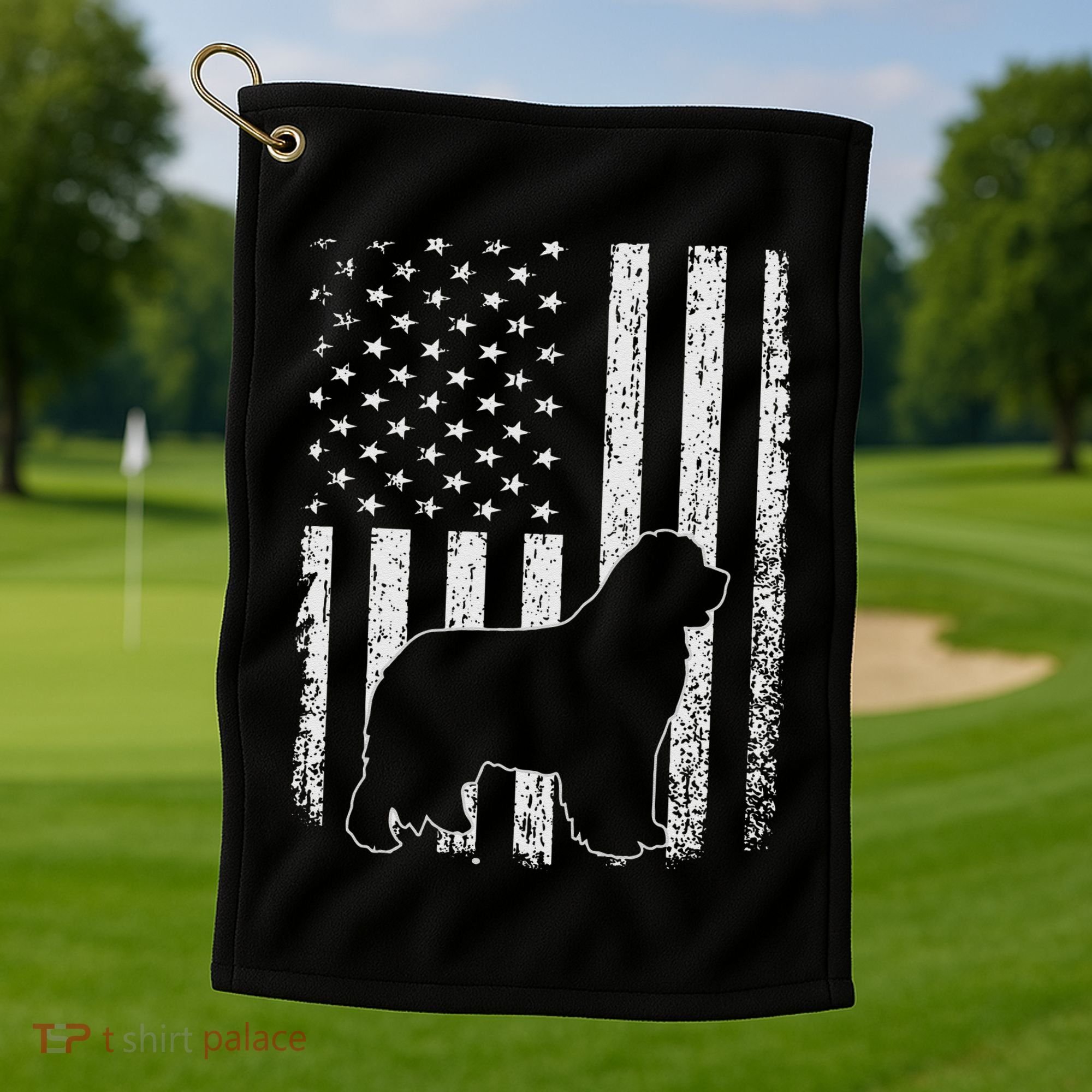 Retro Newfoundland American Flag Dog Dad Dog Mom Golf Towel