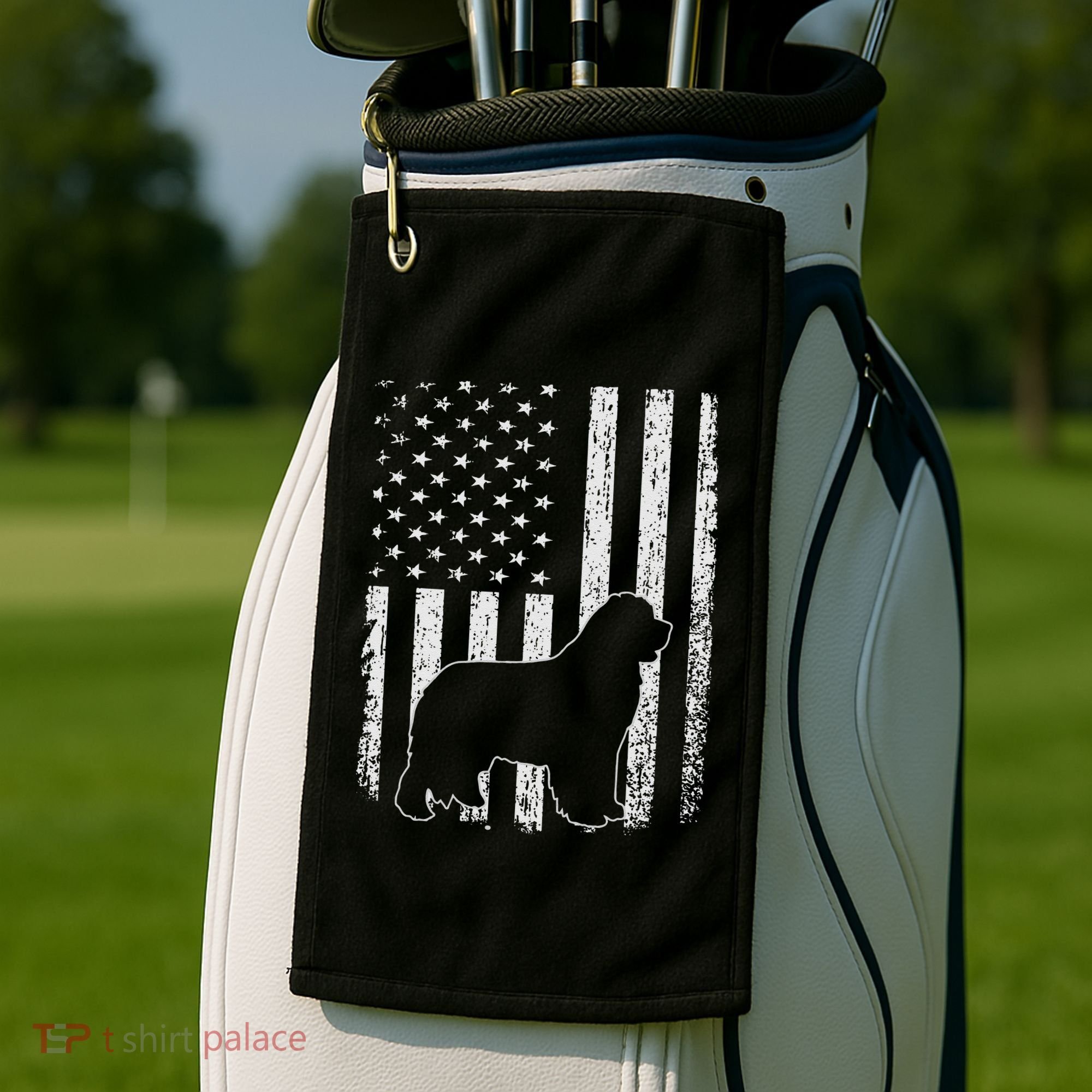 Retro Newfoundland American Flag Dog Dad Dog Mom Golf Towel