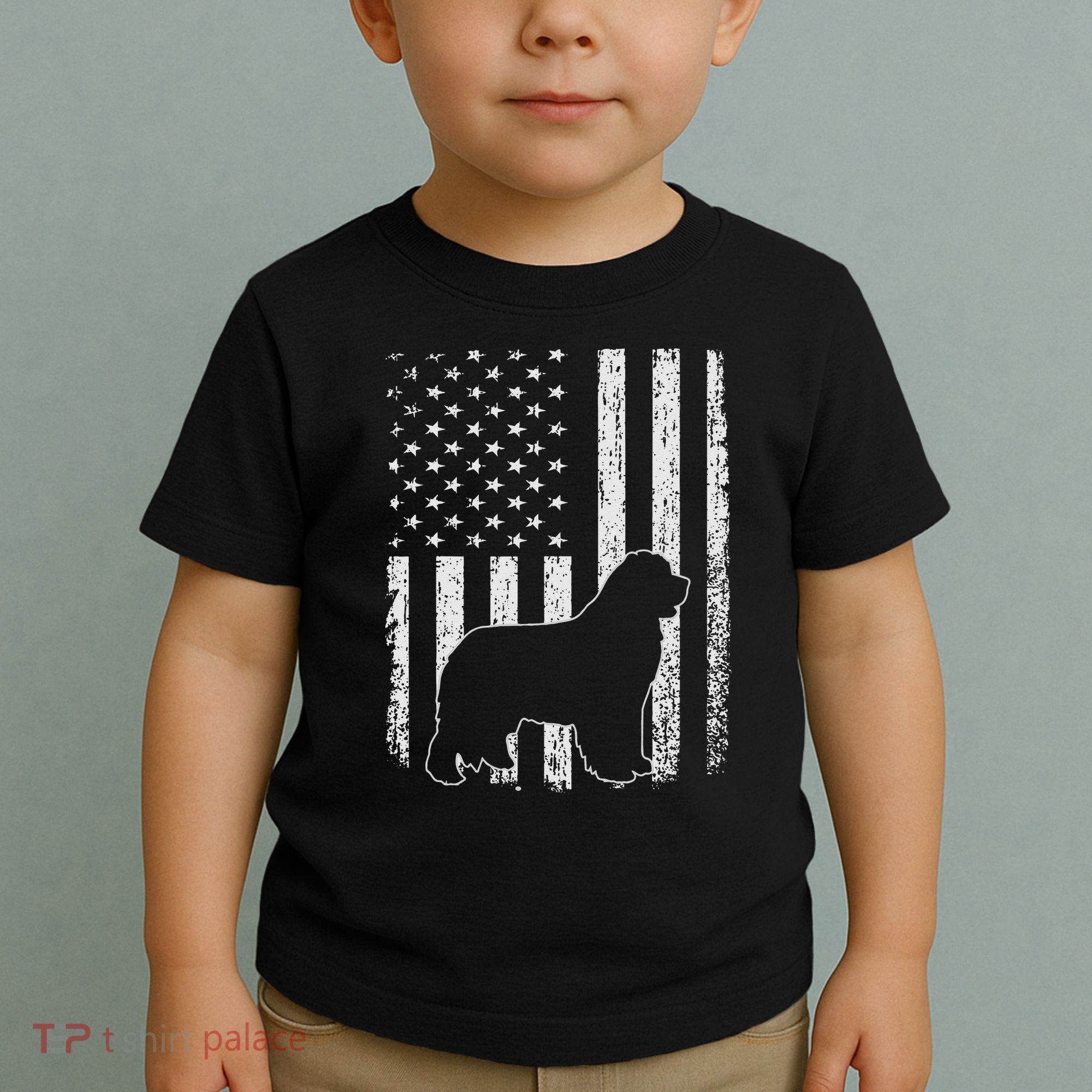 Retro Newfoundland American Flag Dog Dad Dog Mom Toddler T-Shirt