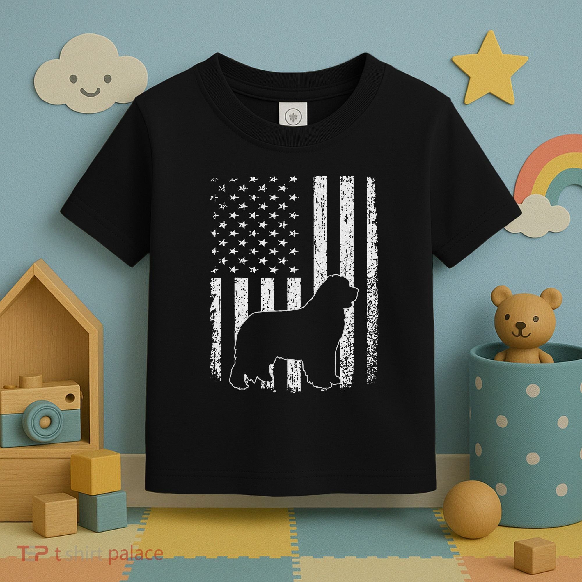 Retro Newfoundland American Flag Dog Dad Dog Mom Toddler T-Shirt