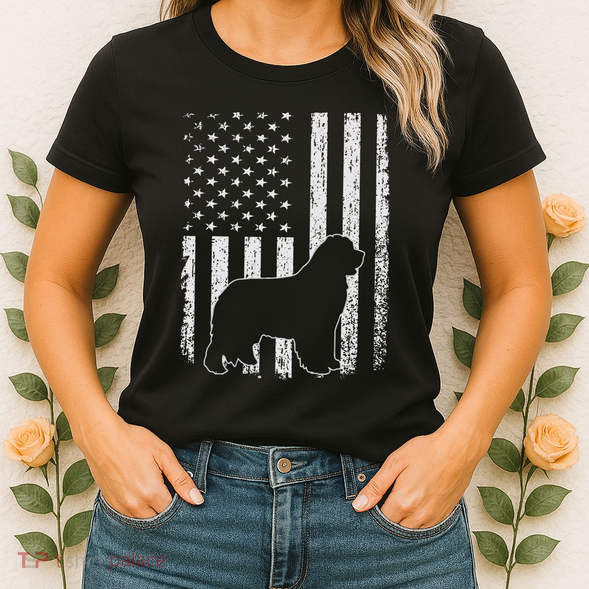 Retro Newfoundland American Flag Dog Dad Dog Mom Women's T-Shirt