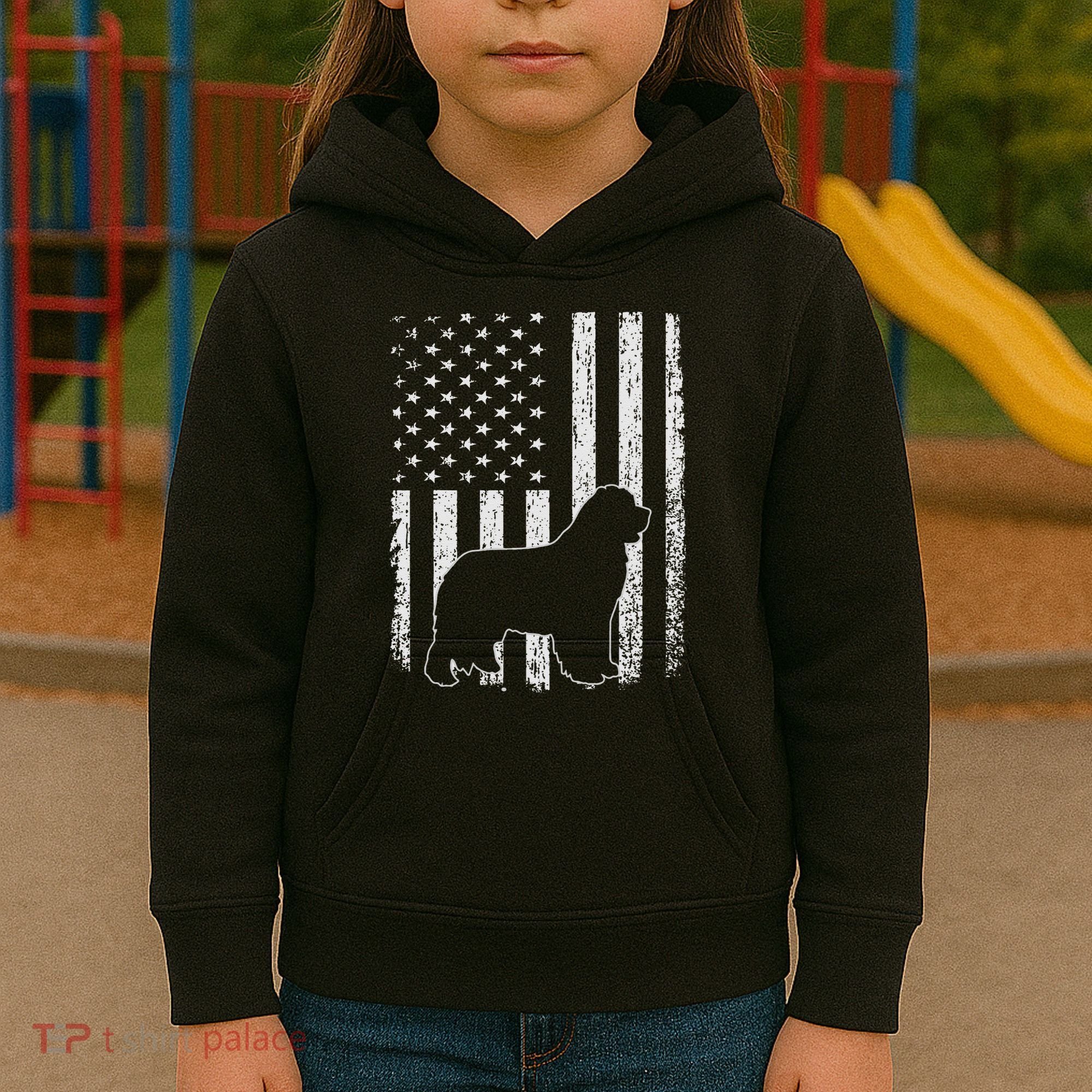Retro Newfoundland American Flag Dog Dad Dog Mom Kids Hoodie