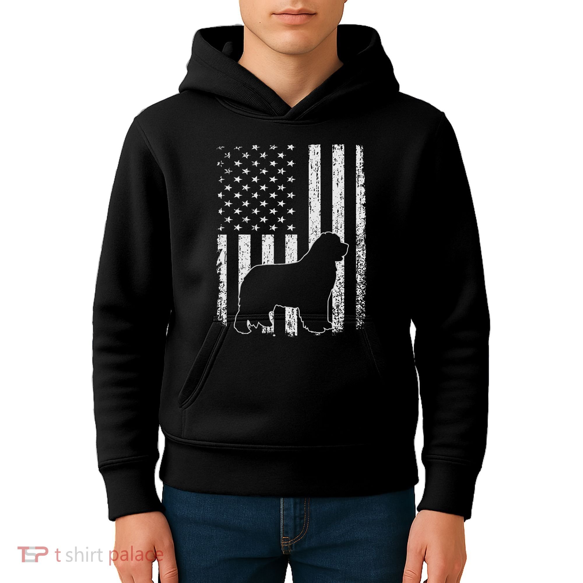 Retro Newfoundland American Flag Dog Dad Dog Mom Kids Hoodie