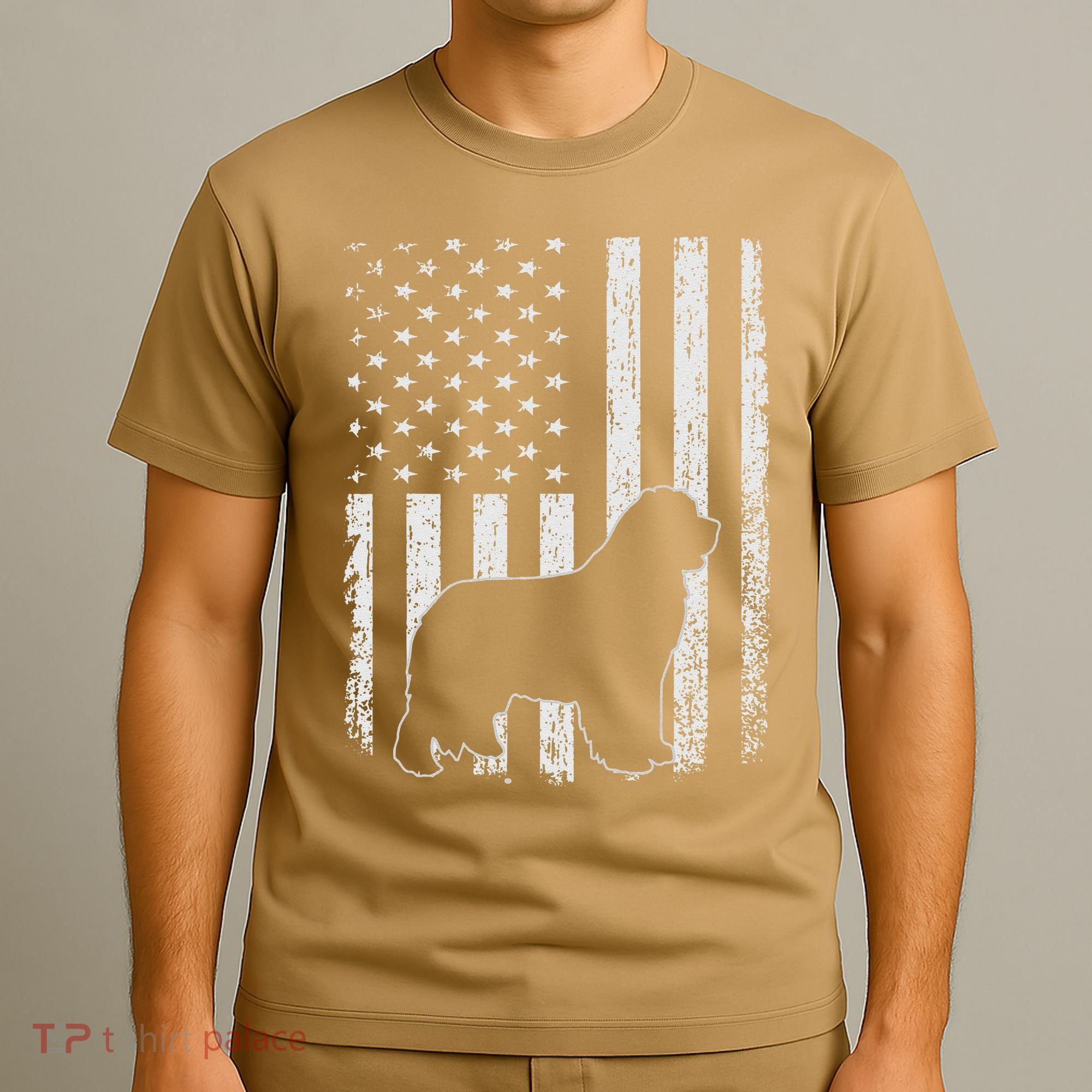 Retro Newfoundland American Flag Dog Dad Dog Mom T-Shirt