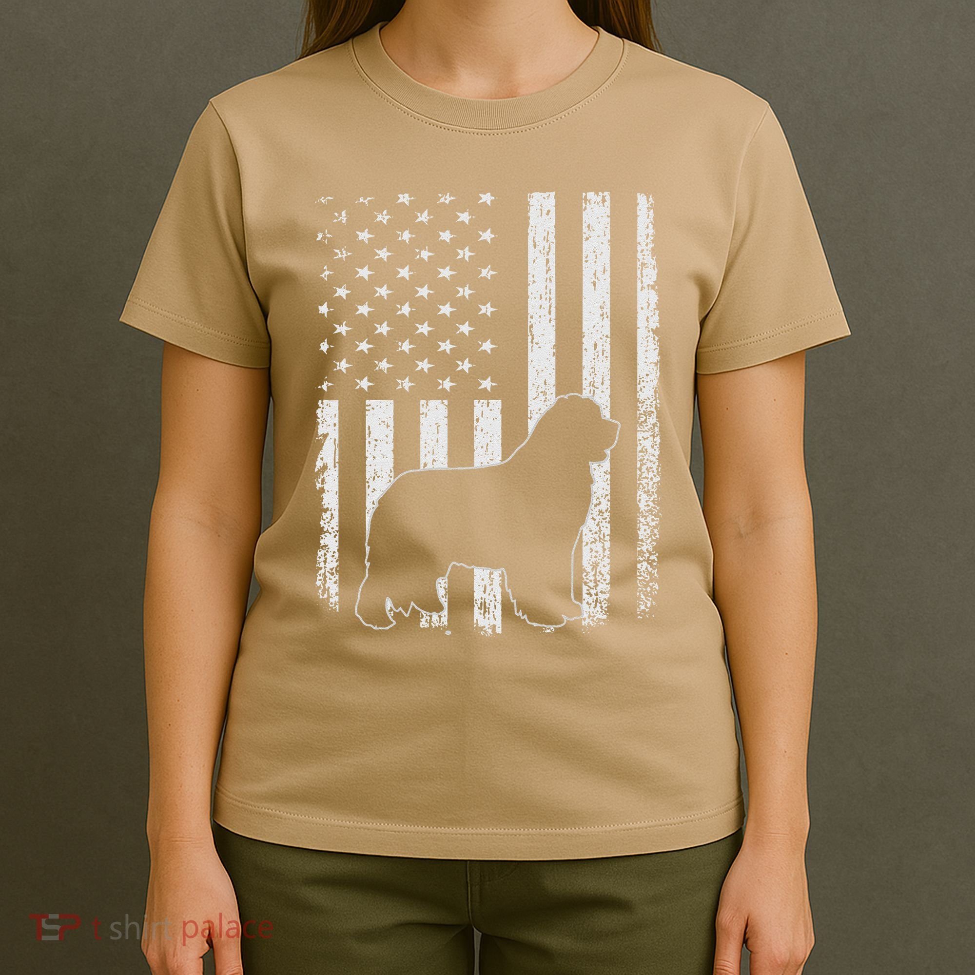 Retro Newfoundland American Flag Dog Dad Dog Mom T-Shirt