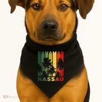 Retro Nassau Bahamas Beach Fan Palm Tree Cool Souvenir USA-Made Doggie Bandana thumb 1