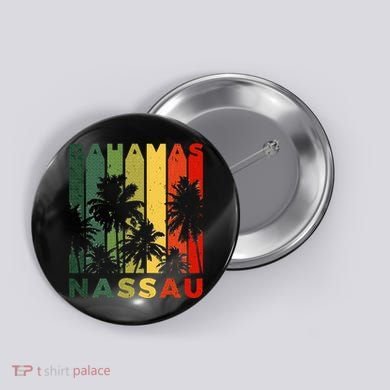 Retro Nassau Bahamas Beach Fan Palm Tree Cool Souvenir Button