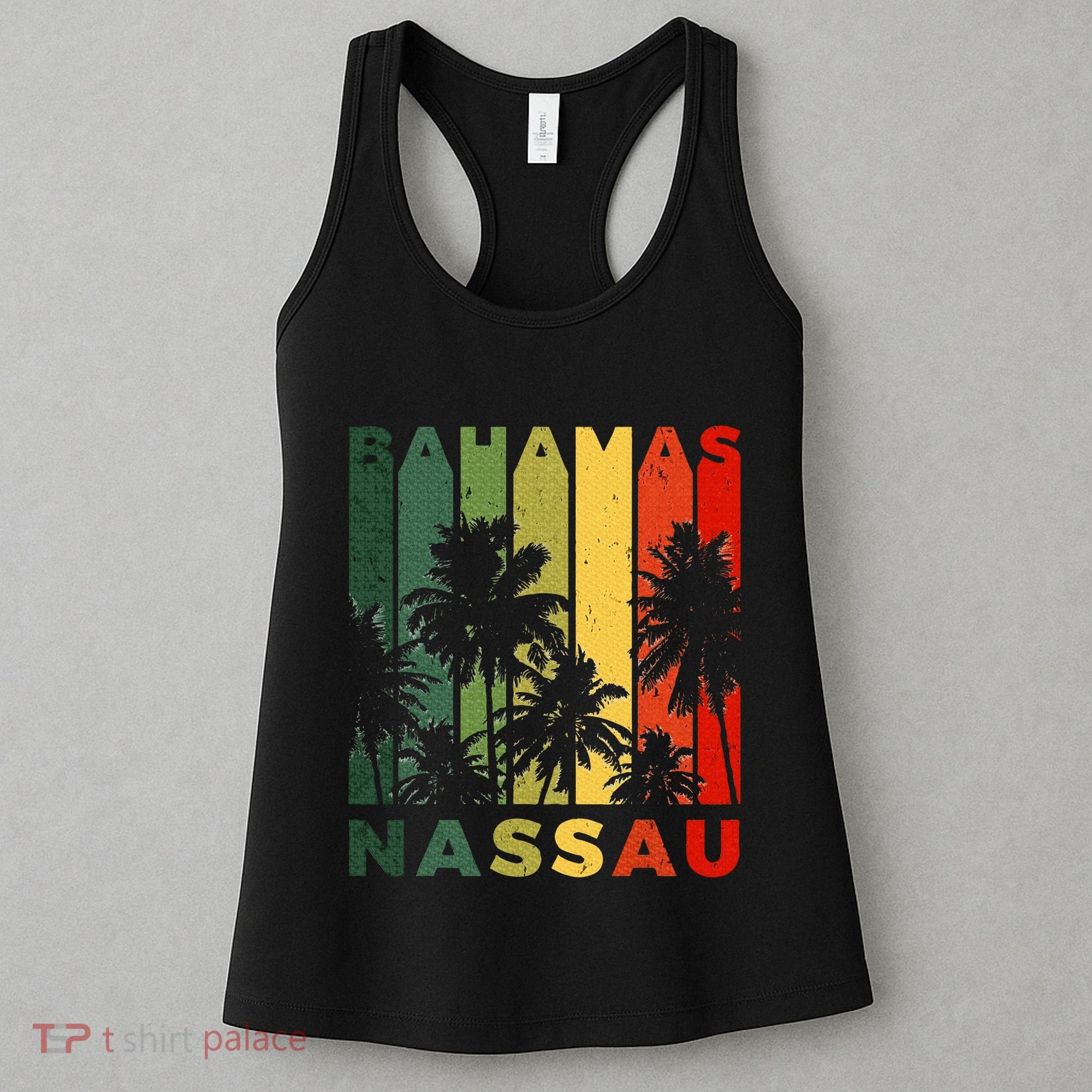 Retro Nassau Bahamas Beach Fan Palm Tree Cool Souvenir Women's Tank Top