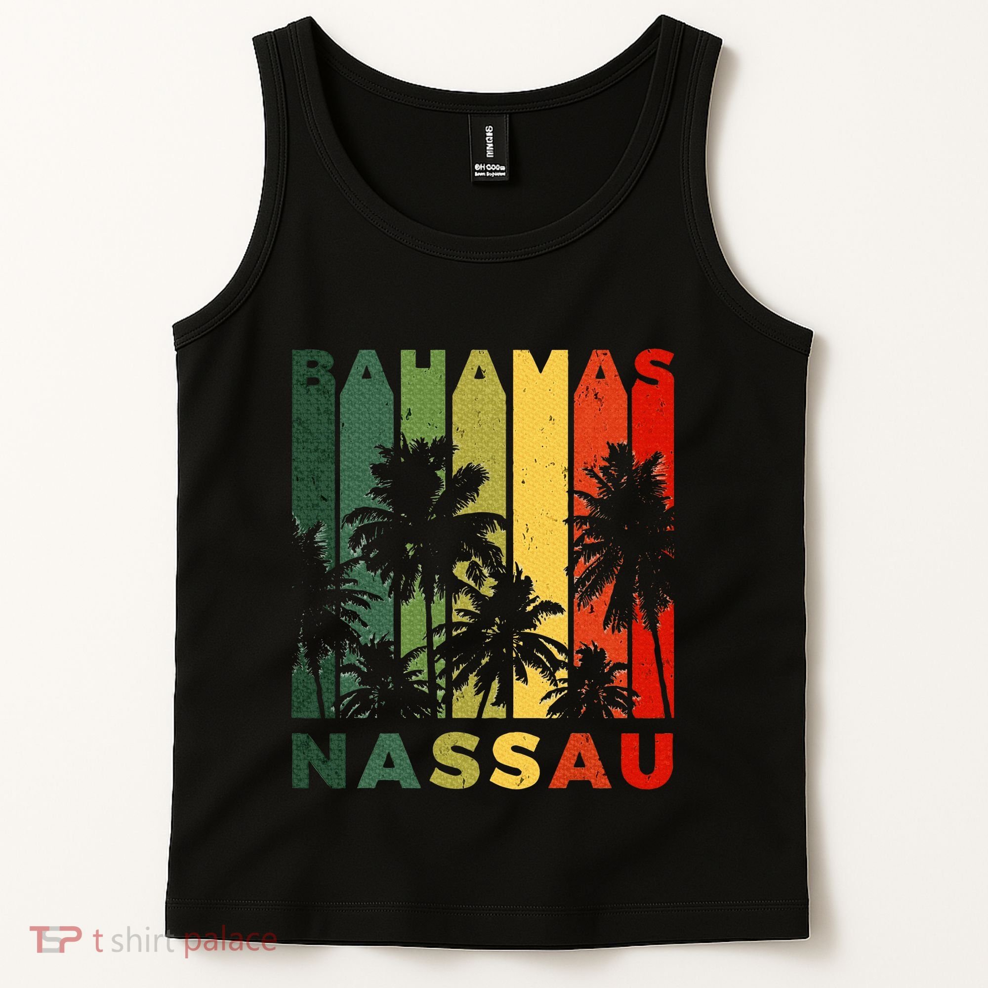 Retro Nassau Bahamas Beach Fan Palm Tree Cool Souvenir Tank Top