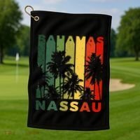 Retro Nassau Bahamas Beach Fan Palm Tree Cool Souvenir Golf Towel thumb 1